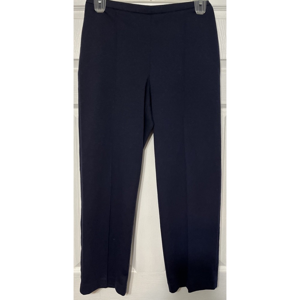 Alfred Dunner Womens Pull-On Elastic Waist Navy Blue Pants Size 10 Pleated Front